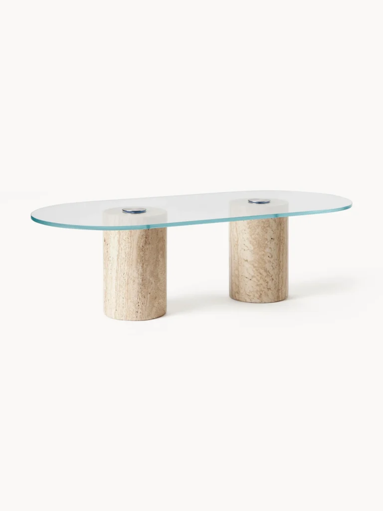 Jonah oval coffee table with travertine legs